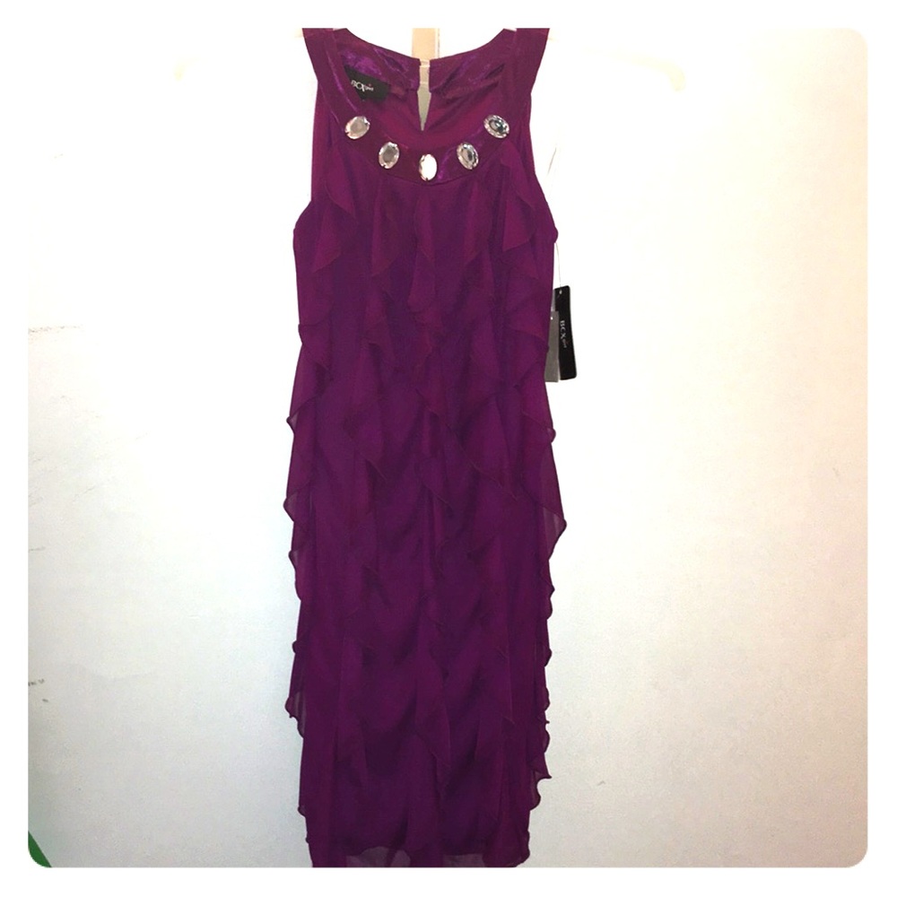 NWT short plum dress with vertical ruffles